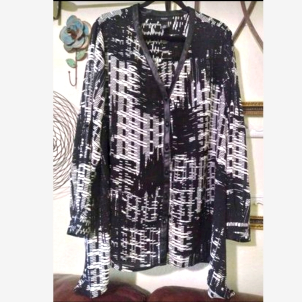 2X 🌻 Alfani Beautiful Black & White Plus Size Light Womens Flowy Top🦩